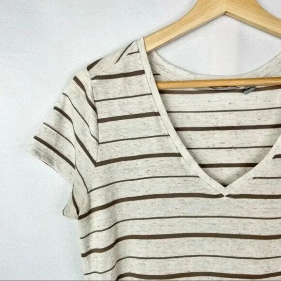 Athleta Brown & Beige Striped V-Neck Short Sleeve T-Shirt S - Picture 3 of 3